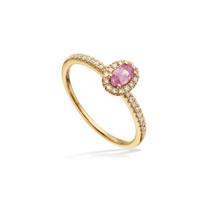 Scrouples ring i 14 karat guld med pink safir